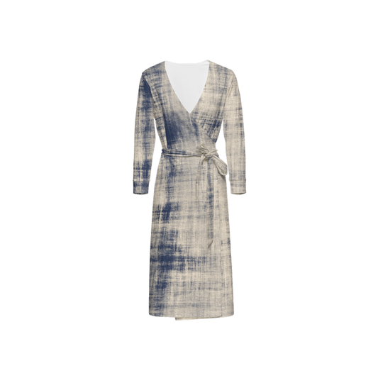 Washed Out Print ¾ Sleeve Wrap Dress (Heavy Knit)