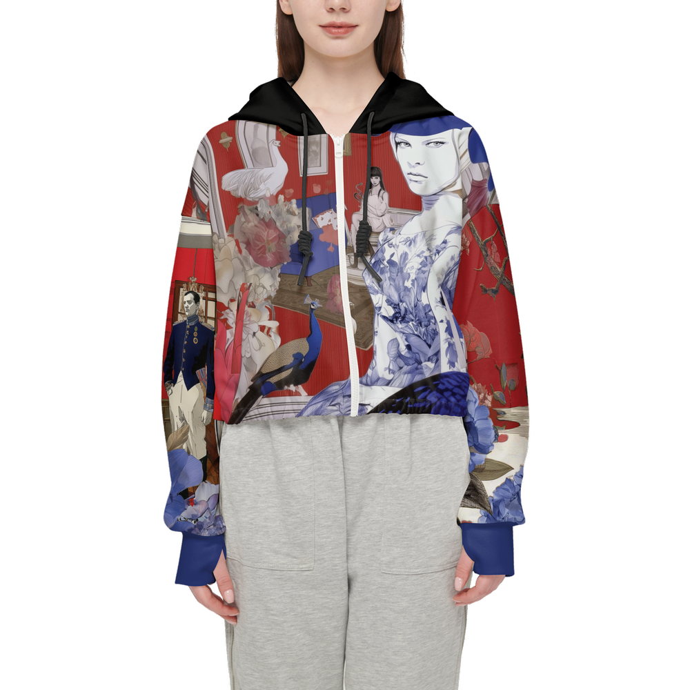 Collage Print Cropped Hoodie (Super Heavy)