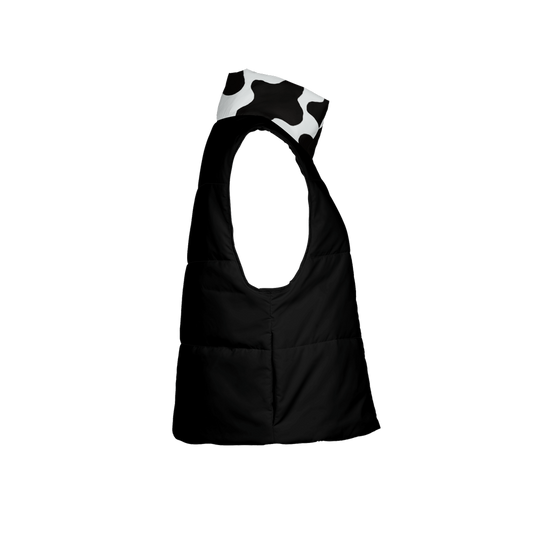 Cow Print Full-Zip Sleeveless Puffer Vest (Lightweight)