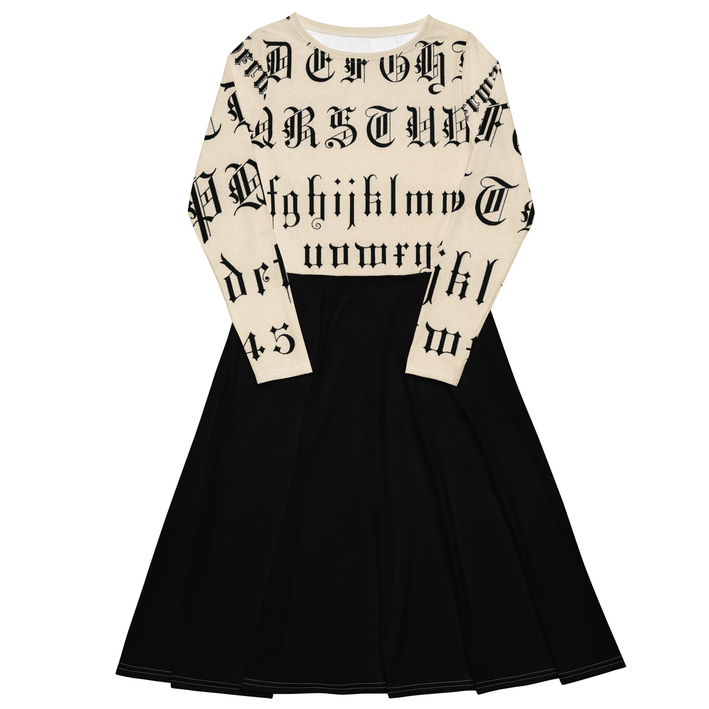 Gothic Inscription Long Sleeve Midi Dress