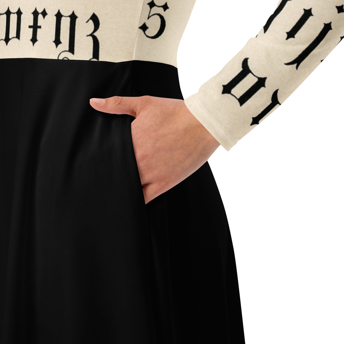 Gothic Inscription Long Sleeve Midi Dress