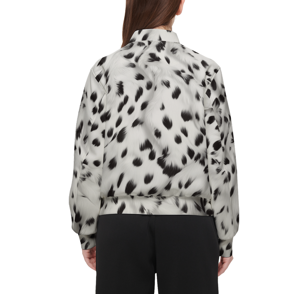 Dalmatian Fur Print Double Layered Bomber Sports Jacket