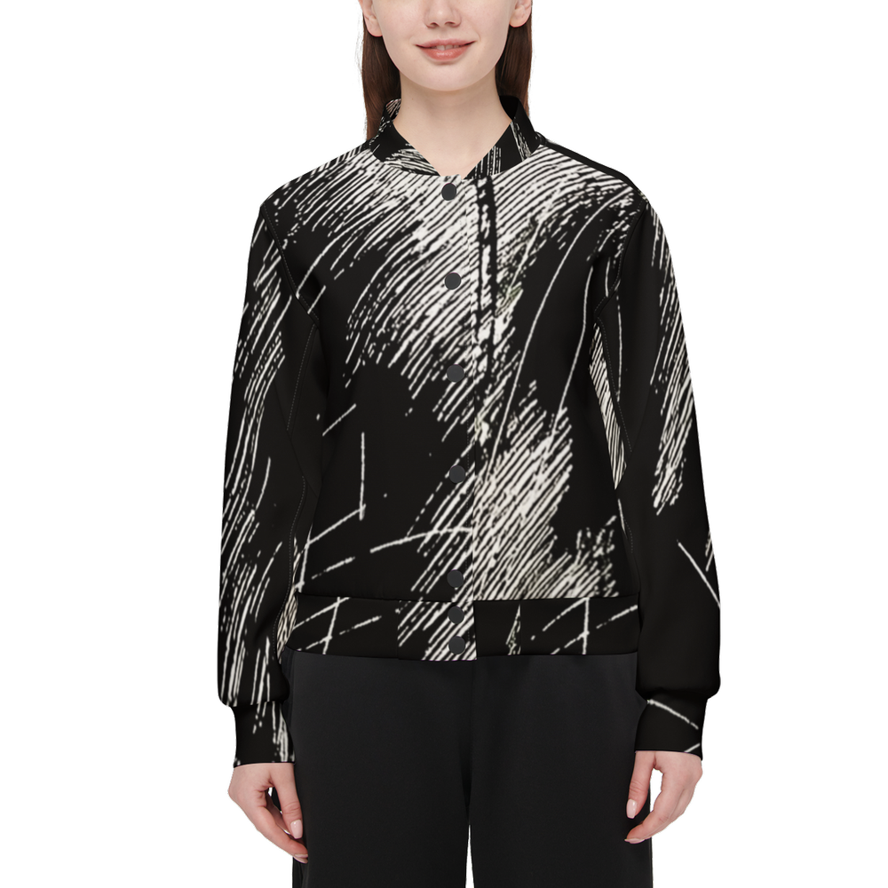 Pen Shading Print Bomber Jacket