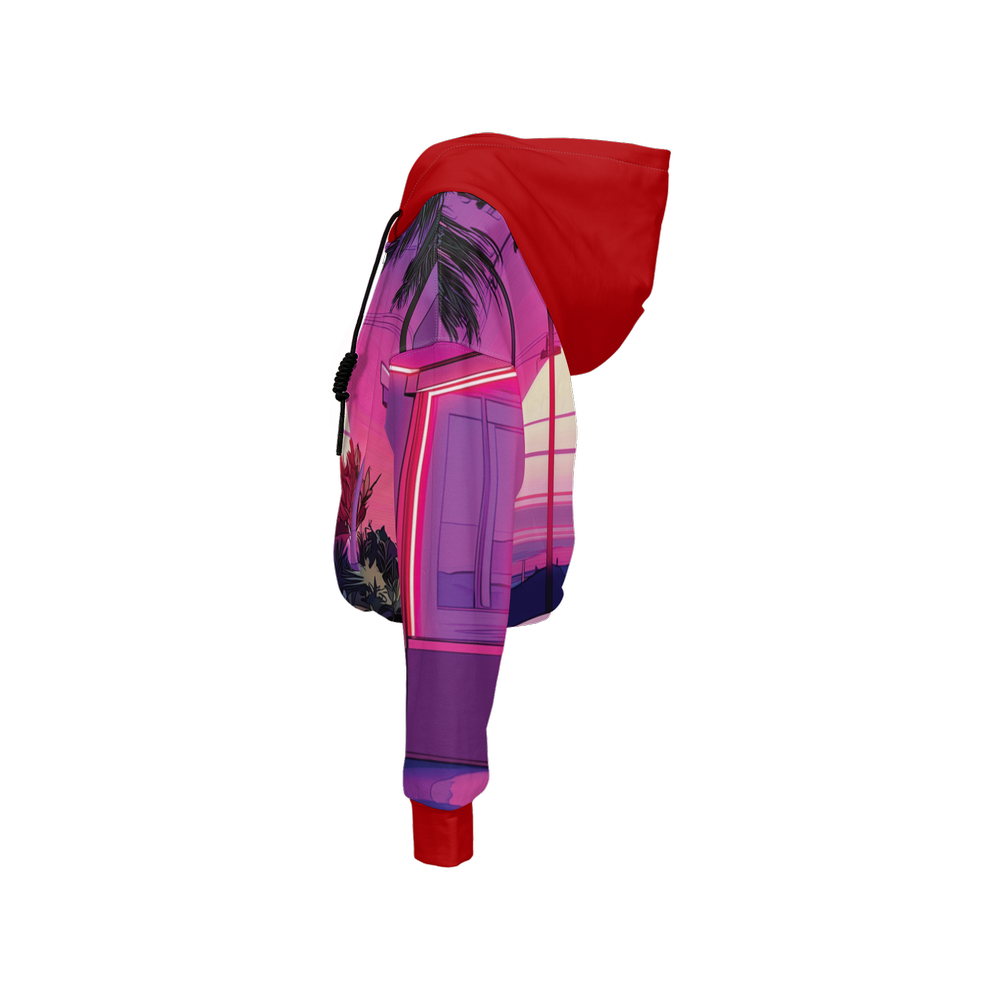 Retrowave Print Cropped Hoodie (Super Heavy)
