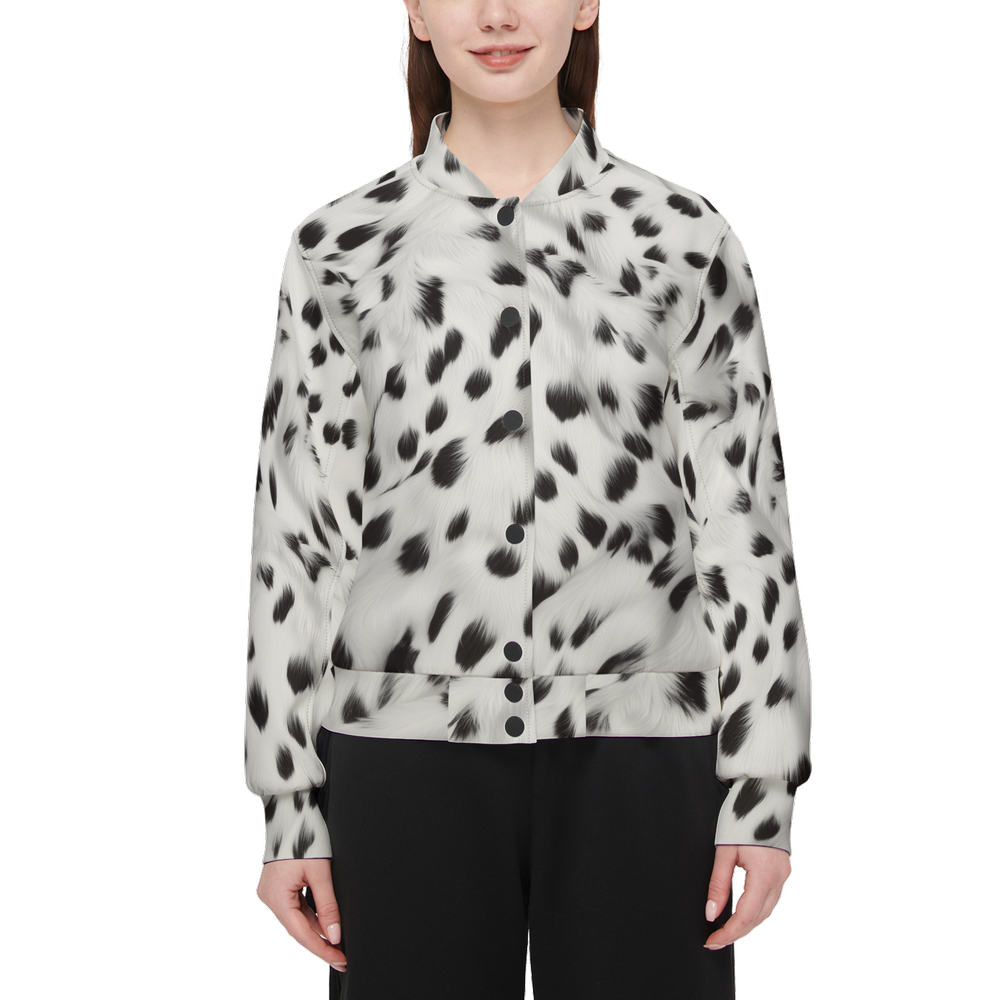 Dalmatian Fur Print Double Layered Bomber Sports Jacket