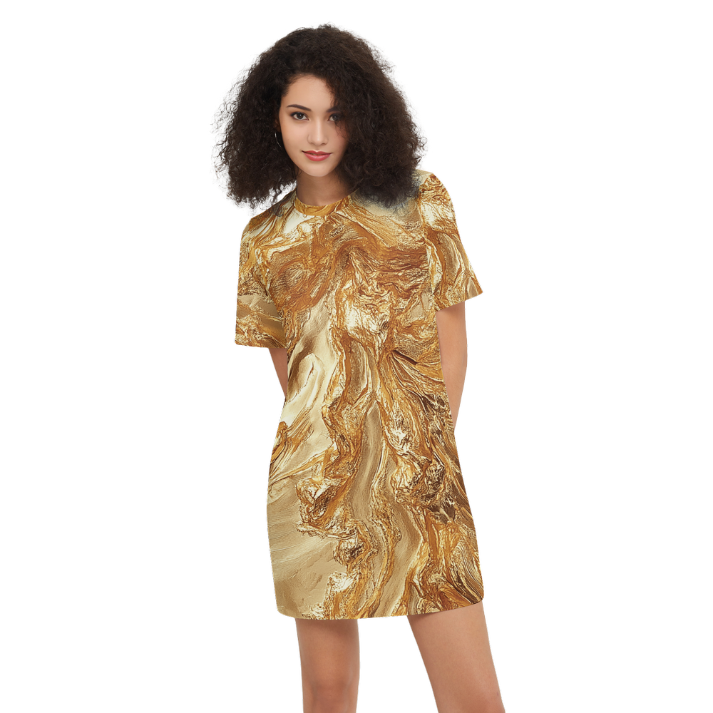 Gold Print T-Shirt Dress (Heavyweight)