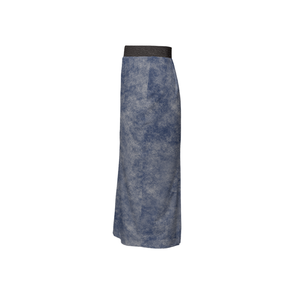 Washed Out Denim Print + Leather Print Back Split Pencil Skirt (Heavy Knit)