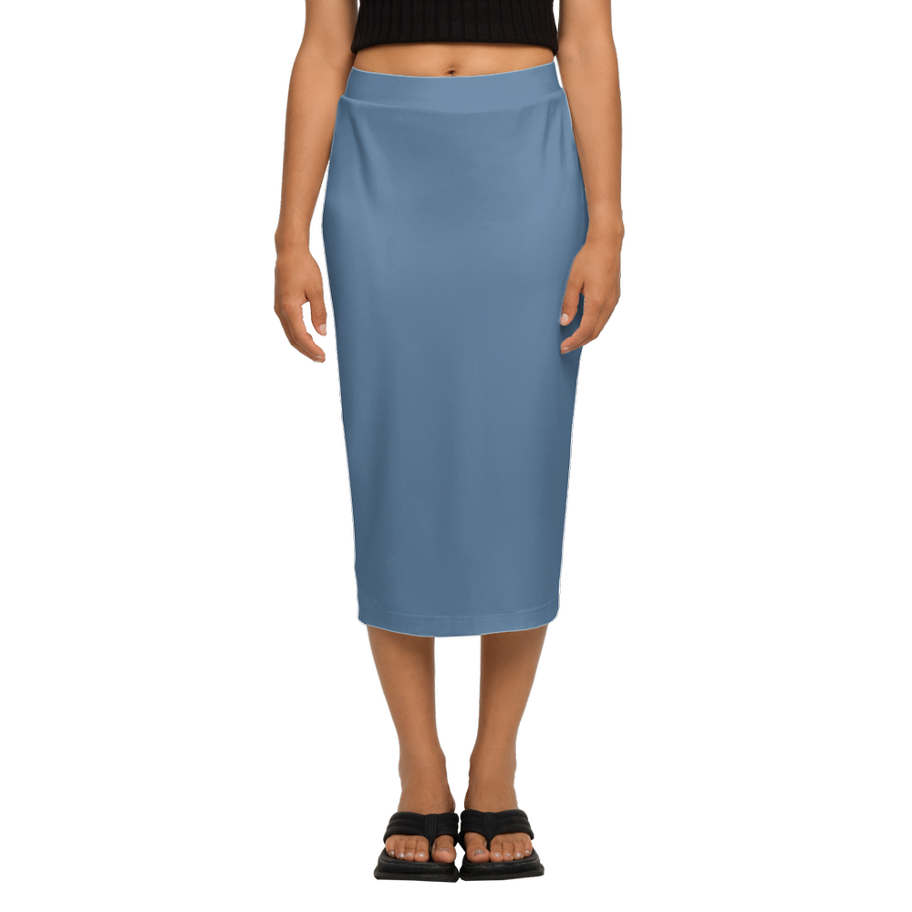 Dusty Pastel Blue Back Split Pencil Skirt (Heavy Knit)