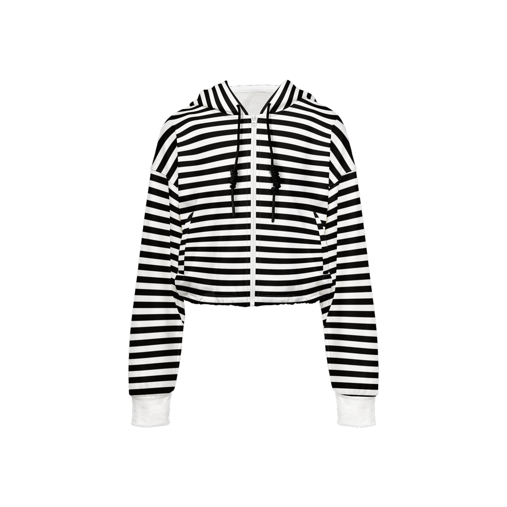 Striped Cropped Hoodie - White Cuffs (Super Heavy)
