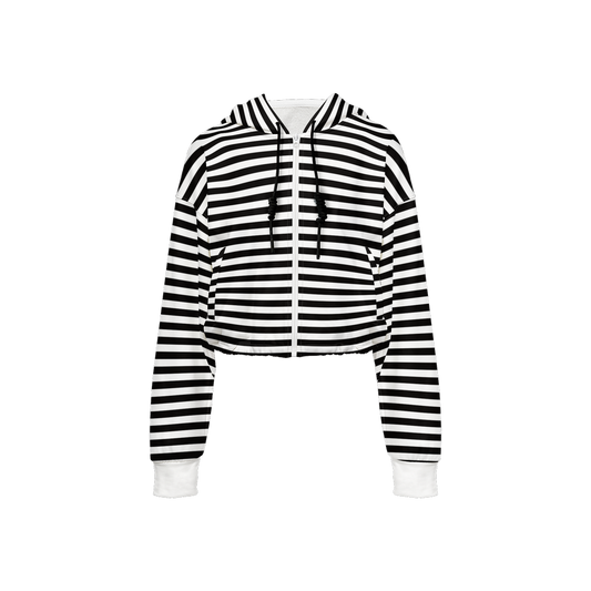 Striped Cropped Hoodie - White Cuffs (Super Heavy)