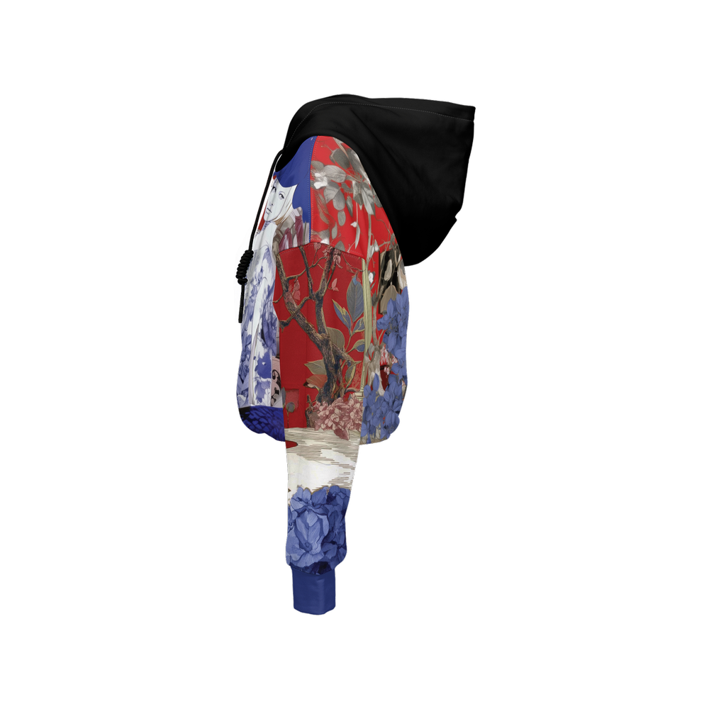 Collage Print Cropped Hoodie (Super Heavy)