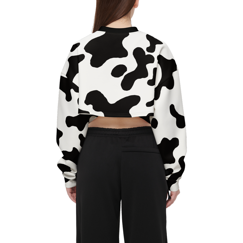 Cow Print Cropped Crewneck Sweatshirt
