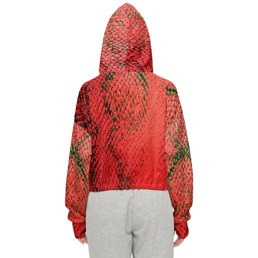 Red Snake Print Cropped Hoodie (Super Heavy)