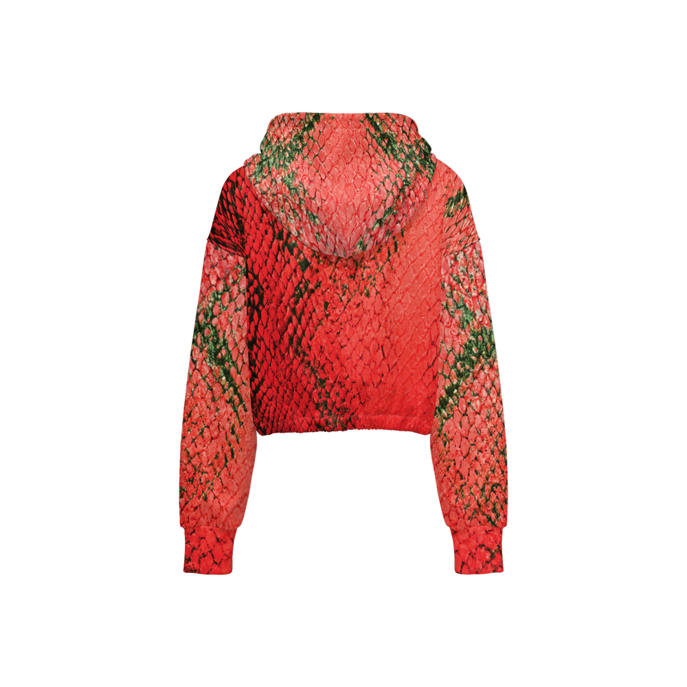 Red Snake Print Cropped Hoodie (Super Heavy)