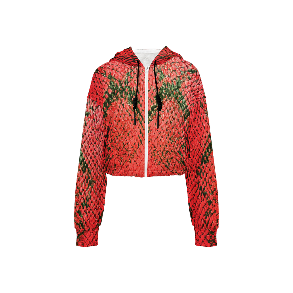 Red Snake Print Cropped Hoodie (Super Heavy)