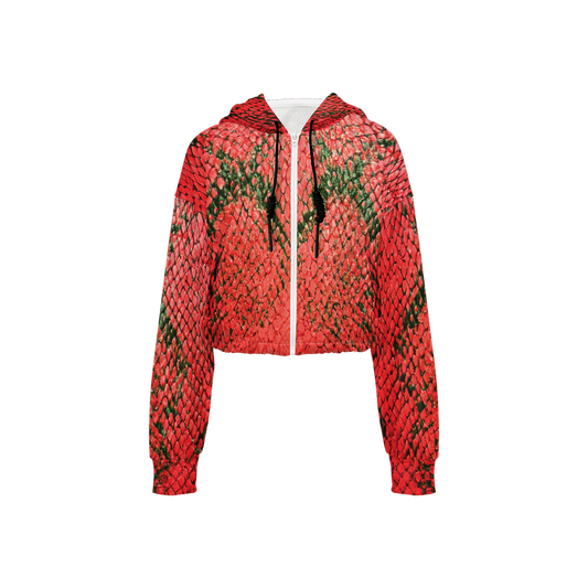 Red Snake Print Cropped Hoodie (Super Heavy)