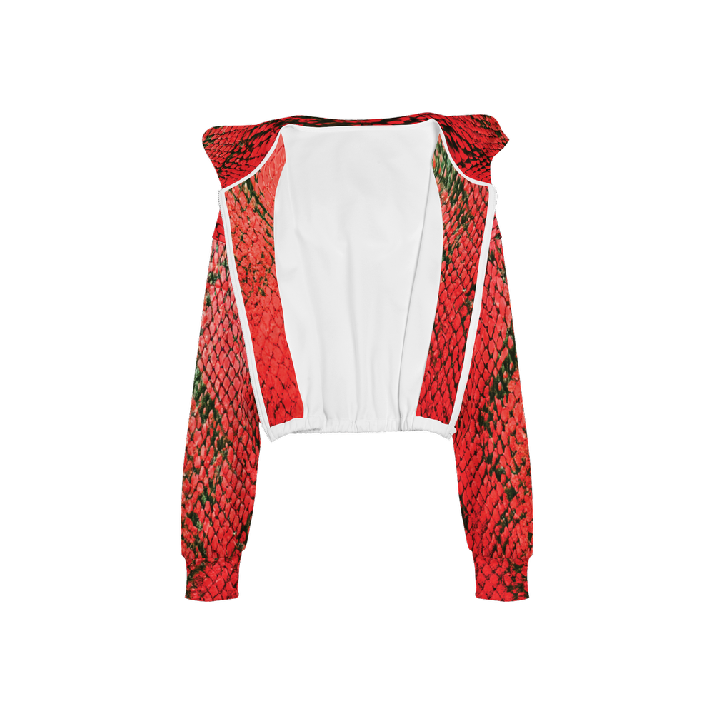 Red Snake Print Cropped Hoodie (Super Heavy)